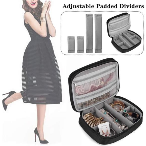 Travel Jewelry Organizer Case, Storage Bag Holder for Jewelery, Black - Picture 2 of 7